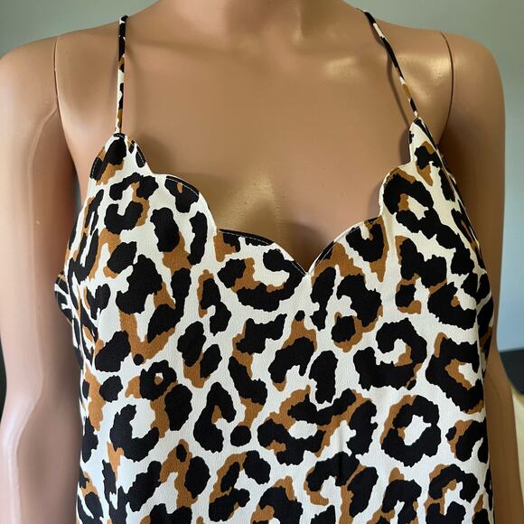 J. Crew Factory Leopard Print Camisole 4 Scallop Neckline Preppy Beachy Comfy - Picture 2 of 4